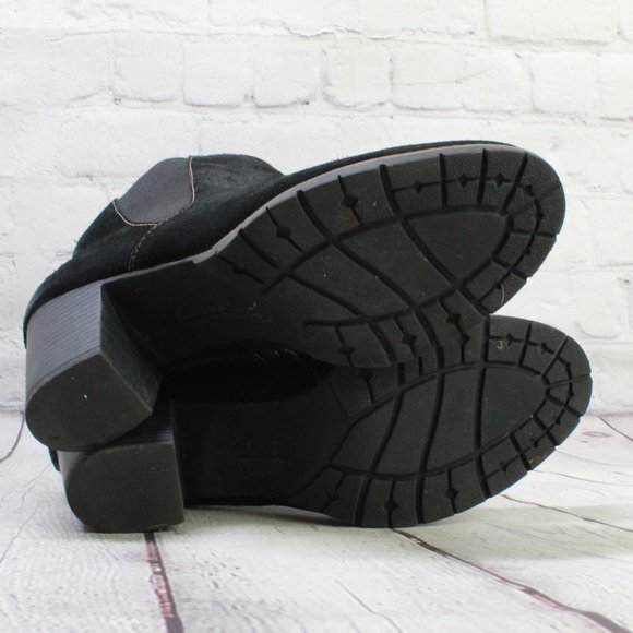 Clarks Pause Camelia Black Suede Side Zip Heeled Ankle Boots Size 11 M - Picture 6 of 9